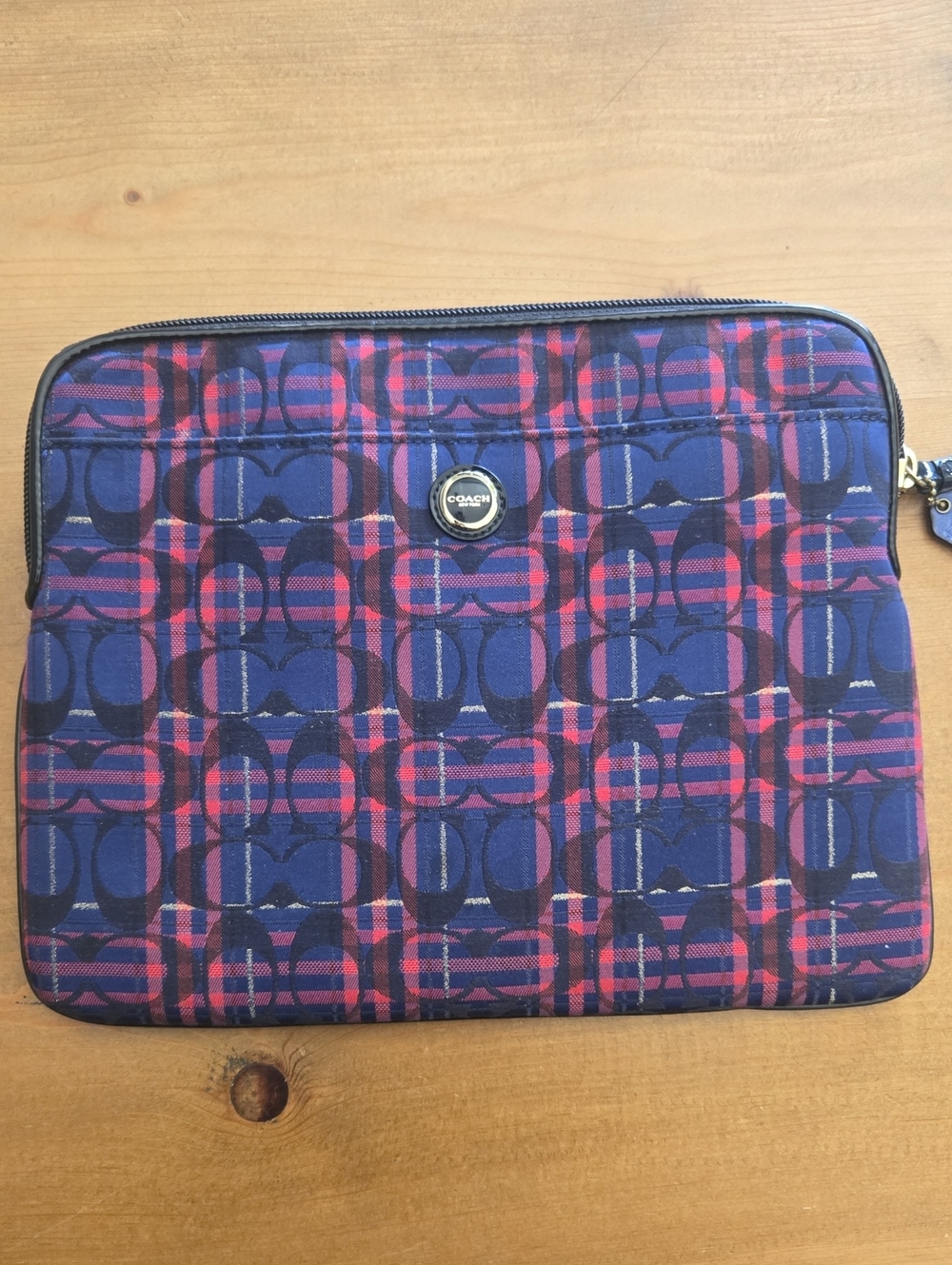 Coach Navy and Pink Plaid Signature Tablet Sleeve